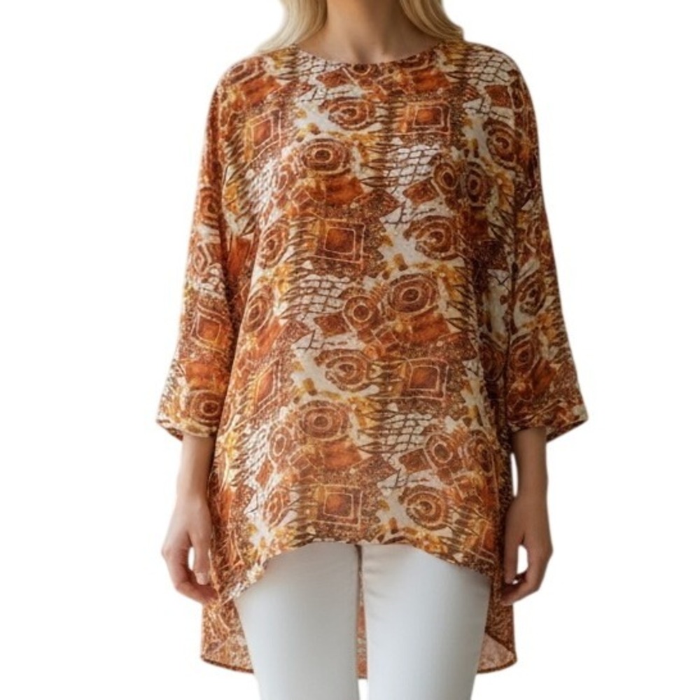 THE LIMITED Oversized High  Low Tunic Oranges & Cream 3/4" Sleeves NWOT‎ Large